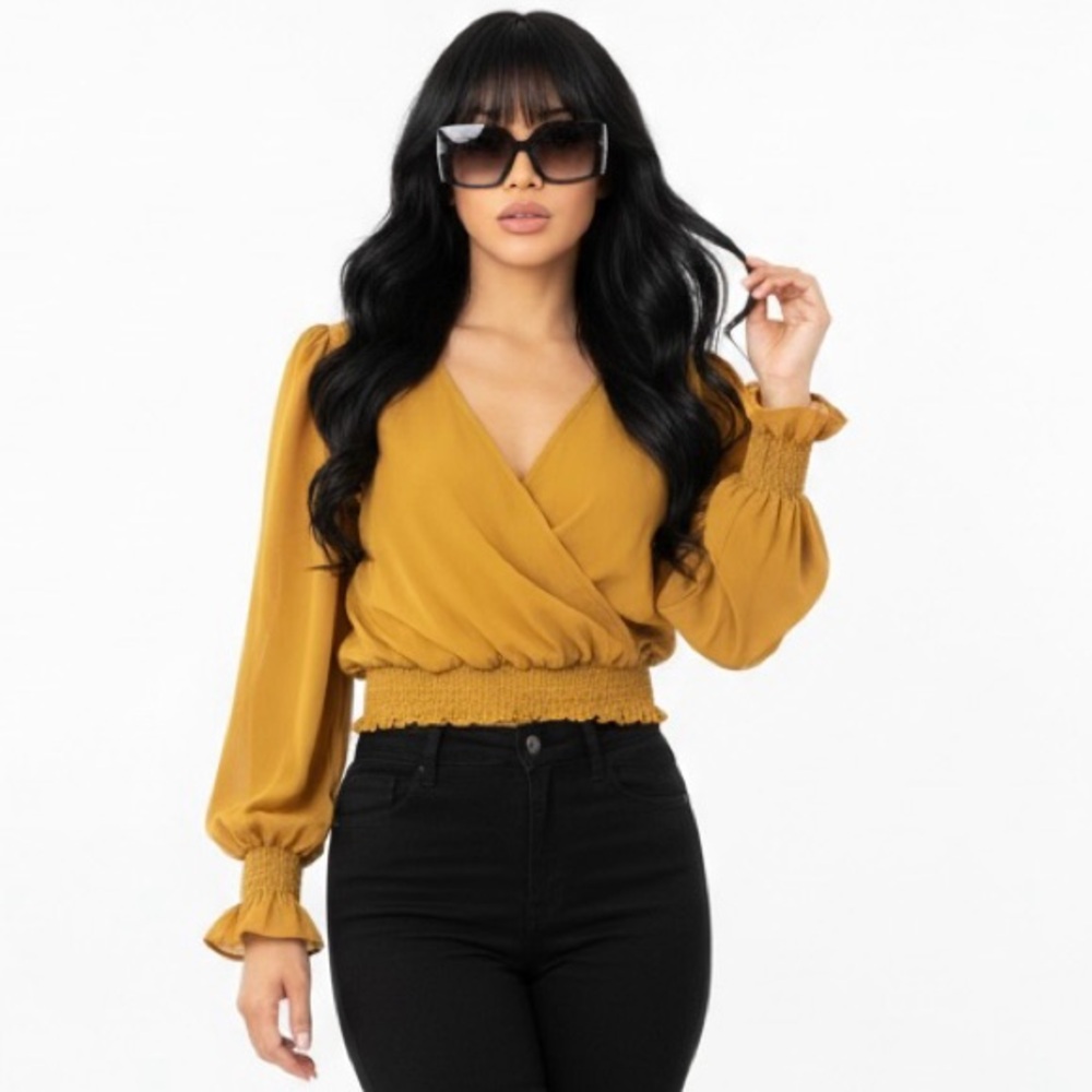 Elegant Mustard Wrap Top